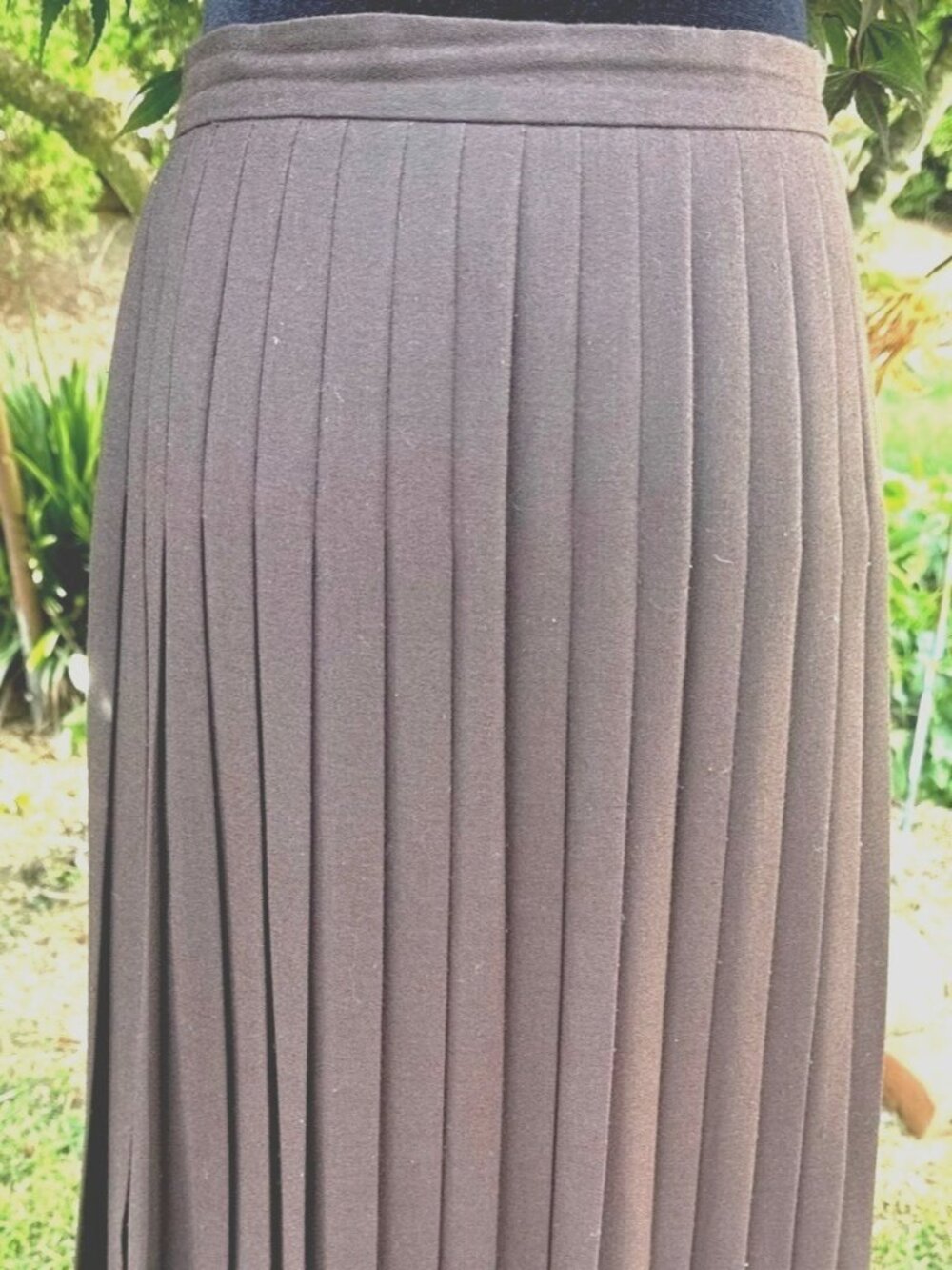 Jaeger London Brown Knife Pleated Wool Midi Skirt Size 16 Lined Classic